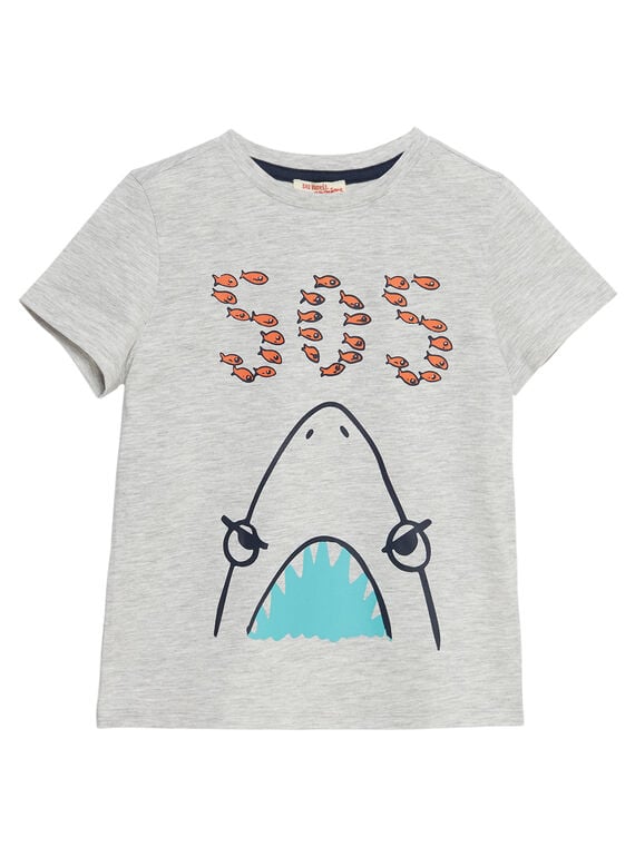 T-shirt menino mangas curtas cinzento mesclado estampado tubarão JOJOTI11 / 20S902T5D31J920