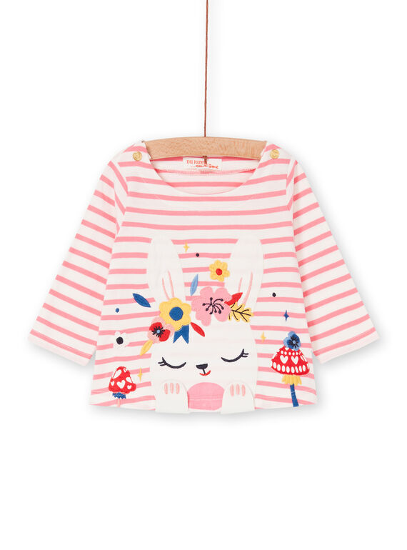 T-shirt branca e rosa às riscas bebé menina LIHATEE / 21SG09X1TMLD305
