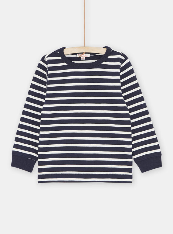 T-shirt azul-marinho com estampado às riscas menino SOJOTIRIB1 / 23W902F7TML001