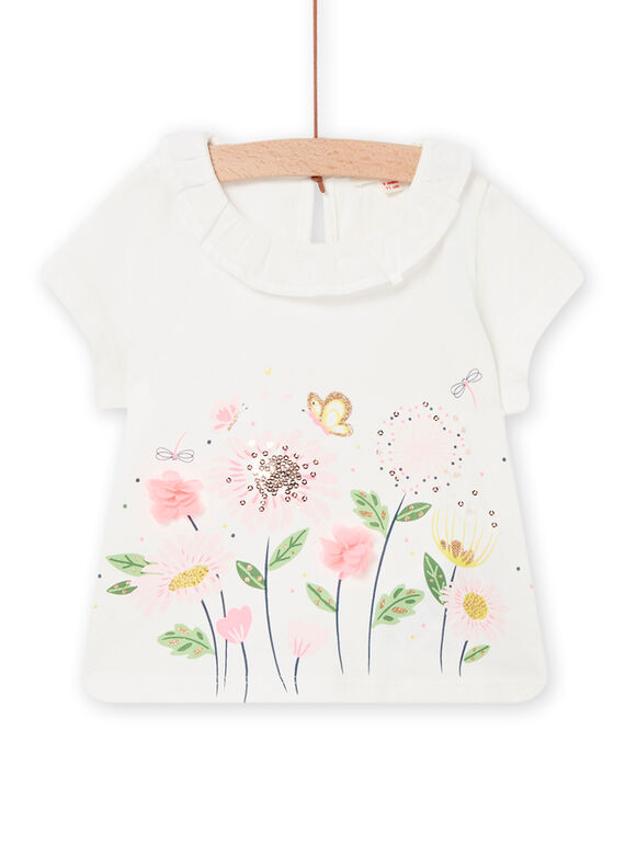 T-shirt com estampado de flores gola aos folhos bebé menina NISOBRA / 22SG09Q1BRA001