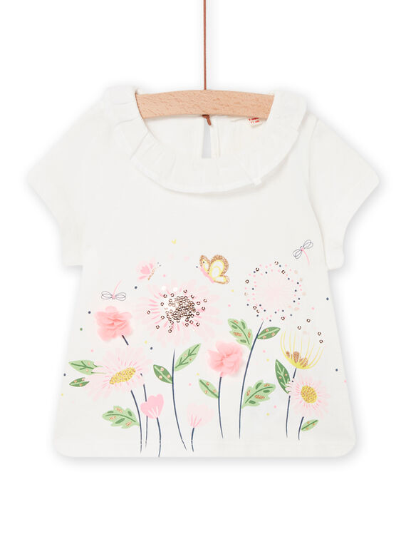 T-shirt com estampado de flores gola aos folhos bebé menina NISOBRA / 22SG09Q1BRA001