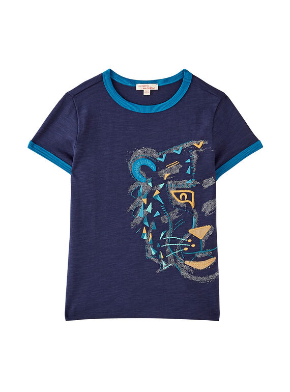 T-shirt azul-marinho menino com bordado padrão cabeça de tigre JOJATI2 / 20S902B2TMC705