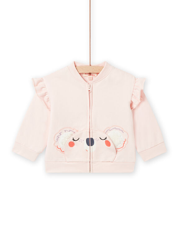 Cardigã rosa com padrão coala e detalhes com folhos bebé menina NIMOCAR2 / 22SG09N2CARD327