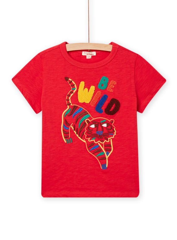 T-shirt vermelha com padrão tigre bordado menino NOFLATI2 / 22S902R1TMCF517