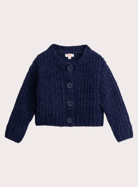 Cardigan de malha de penas azul marinho para raparigas  VAJOCAR1 / 24W901H5CAR070