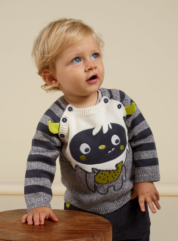 Camisola cinzento mesclado padrão monstro recém-nascido menino MUHIPUL / 21WG10U1PUL943