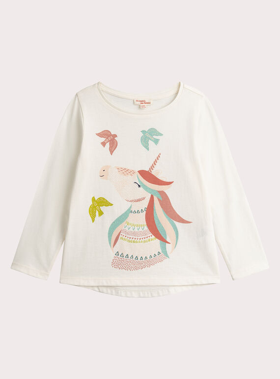 T-shirt de animação de unicórnio ecru com glitter para menina  VAKLITEE4 / 24W90144TML001