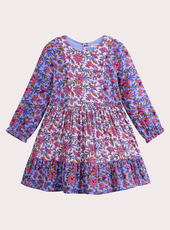 Vestido patchwork floral azul e rosa para menina VADAROB1 / 24W90122ROBH705