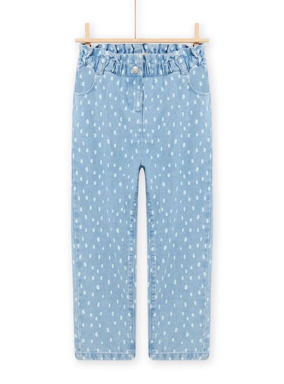 Calças de ganga paperbag em ganga clara com bolinhas menina NAMOPANT / 22S901N1PANP272