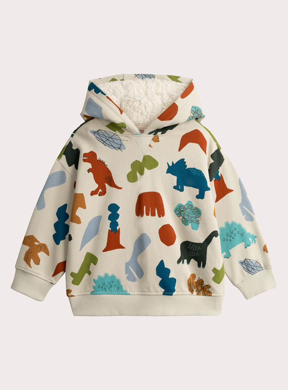 Moletom com capuz ecru com estampa de dinossauro para menino  VOKLISWE2 / 24W90242SWE632