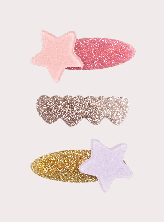 Conjunto de 3 barrettes de estrelas e corações de lantejoulas para meninas  VYAJOCLIC5 / 24WI01L8BRT030