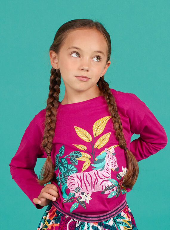 T-shirt de mangas compridas fúcsia padrão zebra menina MATUTEE1 / 21W901K3TMLD312