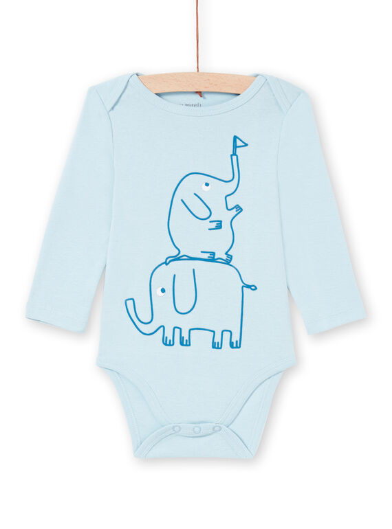 Body mangas compridas azul com padrões elefantes bebé menino MEGABODELE / 21WH14B2BDL222