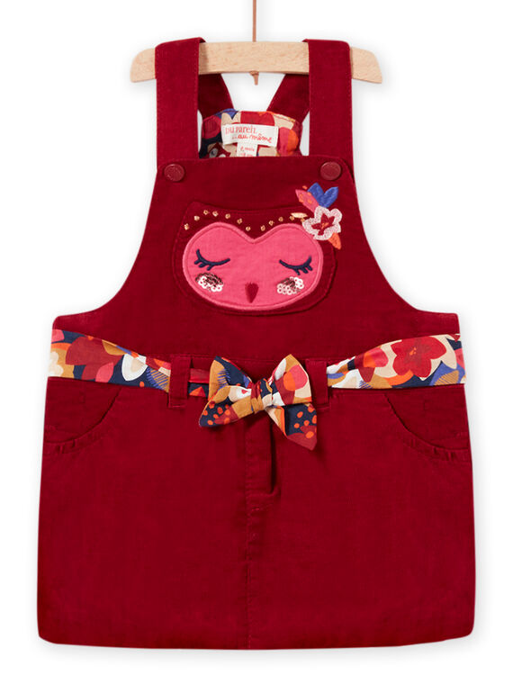 Vestido bola vermelho com padrão de coruja em veludo canelado bebé menina MIFUNROB2 / 21WG09M3ROB504
