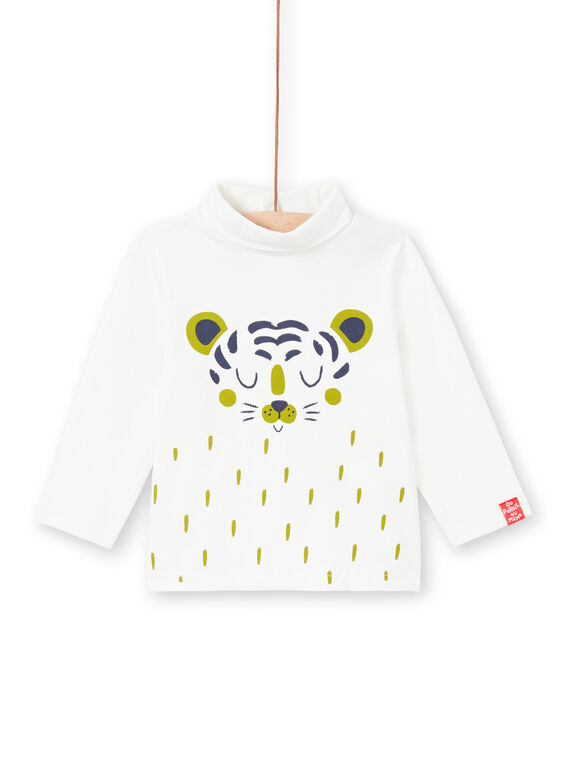 Camisola interior de mangas compridas cru com padrão tigre bebé menino MUJOSOUP3 / 21WG10N3SPL001