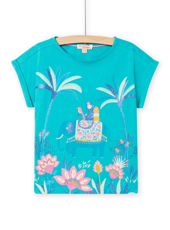 T-shirt azul-turquesa com padrão elefante fantasia menina NAGATI2 / 22S901O1TMC202