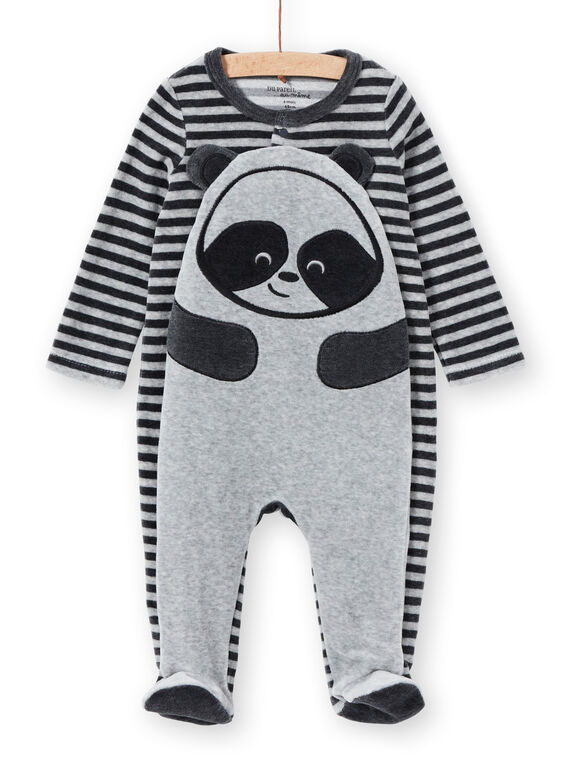 Babygro recém-nascido menino em veludo às riscas mesclado padrão panda LEGAGREPAN / 21SH1451GREJ922