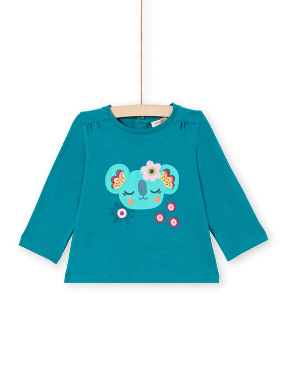 T-shirt mangas compridas azul-pato com padrões coala e flores bebé menina MITUTEE2 / 21WG09K2TMLC217