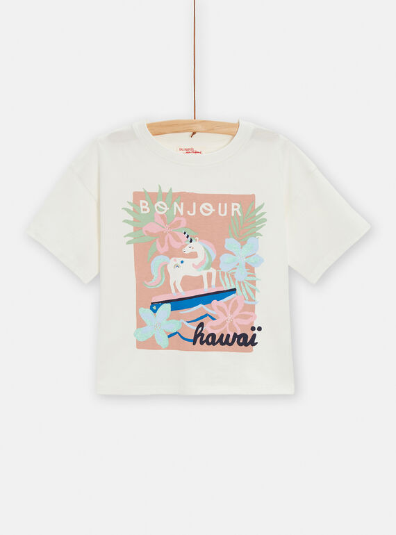 T-shirt cru com padrão de unicórnio decorativo menina TAJOTI6 / 24S901C1TMC001