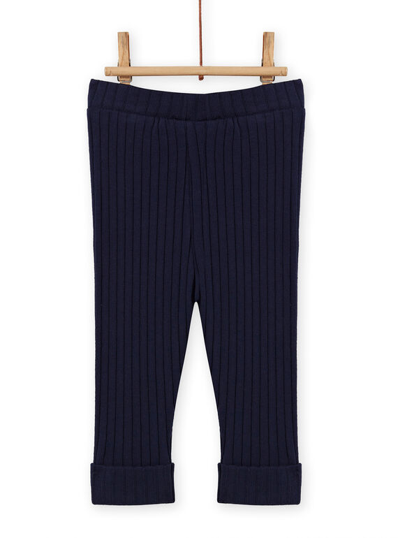 Leggings lisas azul-marinho caneladas bebé menina MYIJOLEGCO4 / 21WI0915CAL070