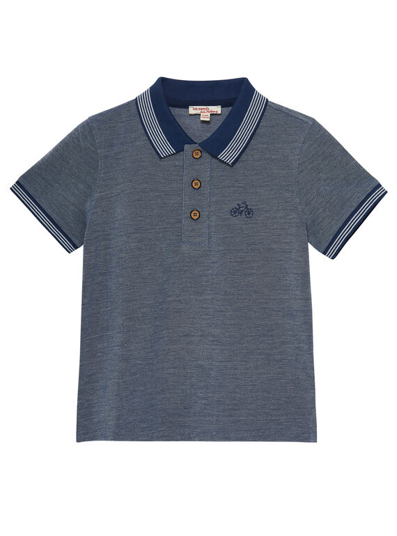 Polo menino bicolor azul-marinho às riscas na gola JOPOEPOL / 20S902G1POL720