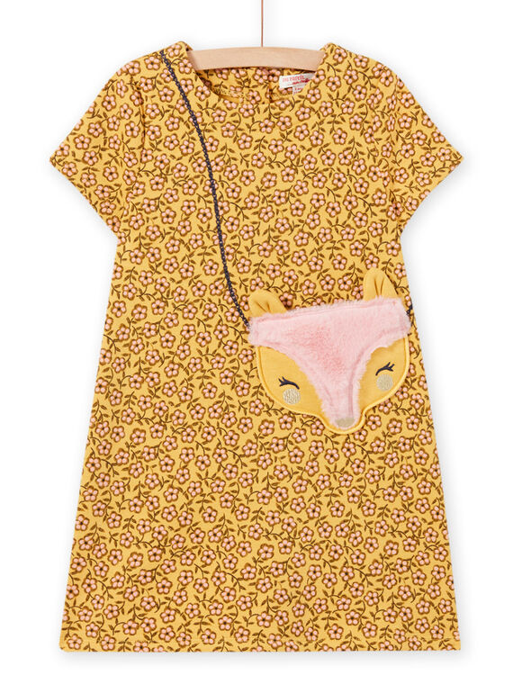 Vestido amarelo com estampado florido e estampado de mala menina MASAUROB4 / 21W901P4ROBB107