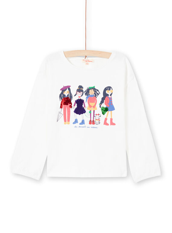 T-shirt de mangas volumosas cru com estampado de lantejoulas reversíveis menina MAMIXTEE4 / 21W901J5TML001