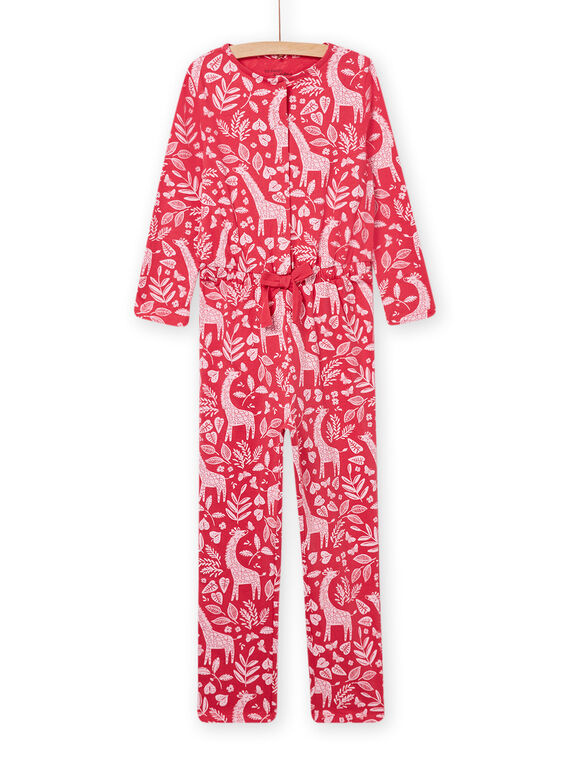 Macacão de noite rosa com estampado de folhagem e girafa menina NEFACOMBGIR / 22SH11G1D4FD318