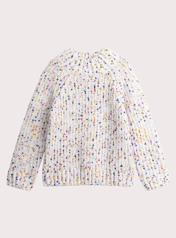 Camisola ecru com malha colorida para menina  VAROPULL1 / 24W901P1PUL001