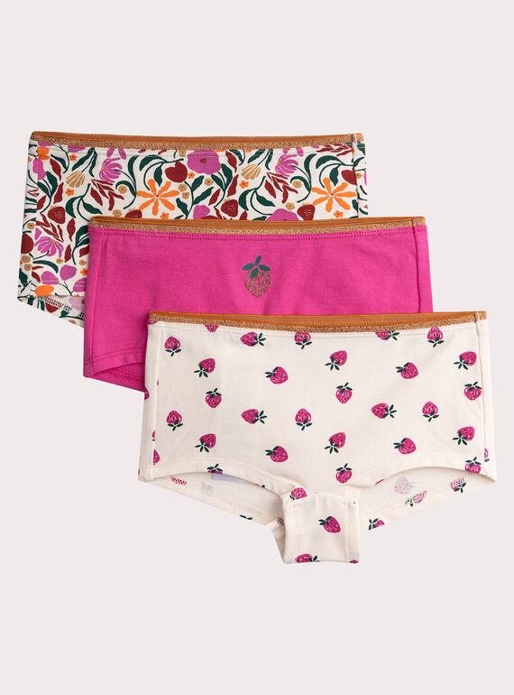 Conjunto de 3 shortys com padrão de morango para menina  VEFAHOTROT / 24WH1185SHY114