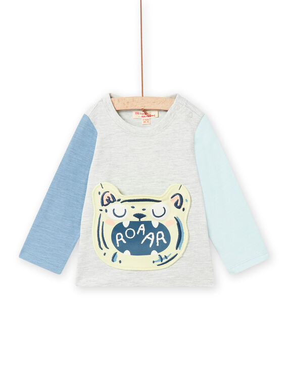T-shirt cinzento mesclado com estampado tigre bebé menino NUMOTEE3 / 22SG10N1TMLJ920
