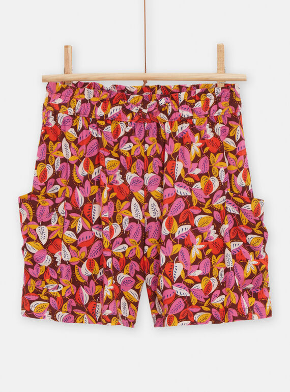 Calções fluídos castanho com estampado de folhas menina TALISHORT2 / 24S901T1SHO816