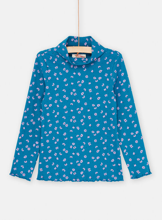 Camisola interior azul-petróleo com estampado florido para menina SAJOSOUP6 / 23W901N9SPL215