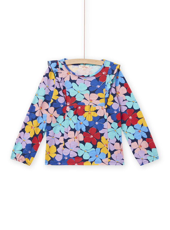 Blusa azul-marinho com estampado florido colorido menina NALUTEE3 / 22S901P1TML070