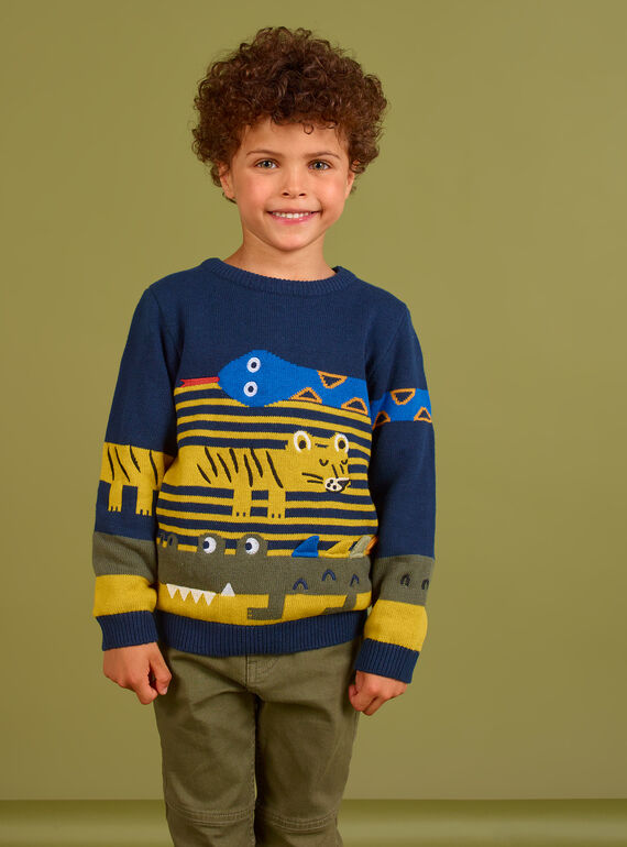 Camisola azul-noite padrão animais menino MOKAPUL / 21W902I1PUL705