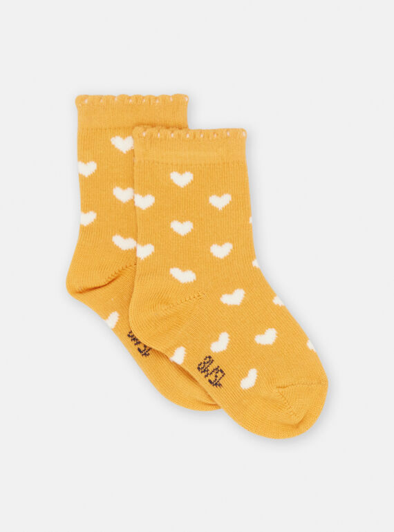 Meias amarelo com estampado de coração bebé menina SYIJOSOQ1 / 23WI09M2SOQB101
