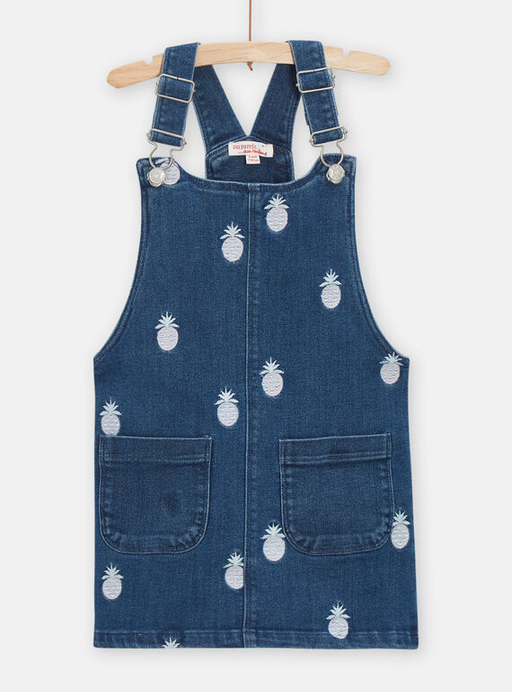 Vestido-jardineiras azul de ganga para menina TADEROB2 / 24S901J2ROBK005