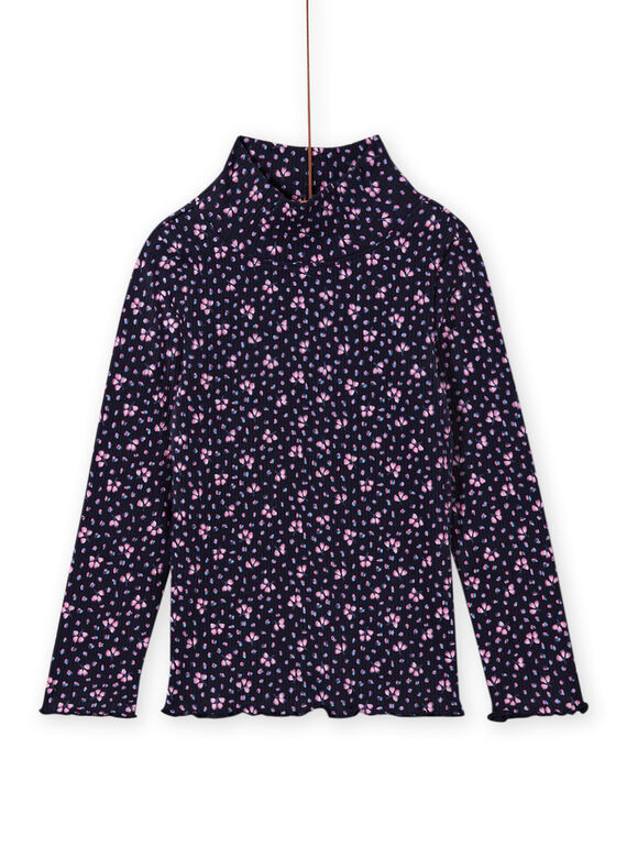 Camisola interior canelada azul-marinho com estampado florido menina MAJOSOUP6 / 21W901N3SPL070