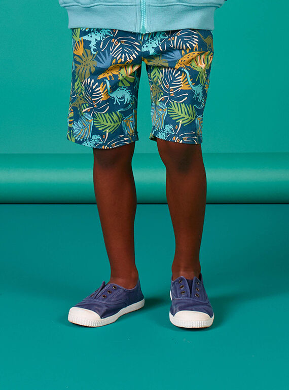 Bermudas azul e verde estampado folhagem criança menino LOVERBER1 / 21S902Q4BER622
