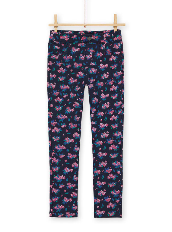 Jeggings azul-escuro e rosa com estampado florido em moletão LAJOPANT1 / 21S90133D2BC205