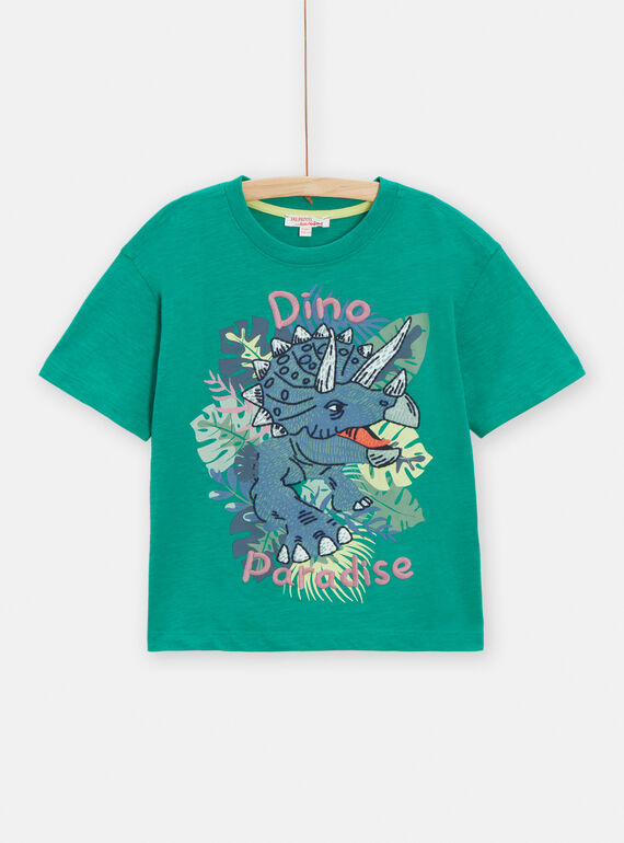 T-shirt verde com padrão de dinossauro para menino TOCOTI1 / 24S902N2TMCG603