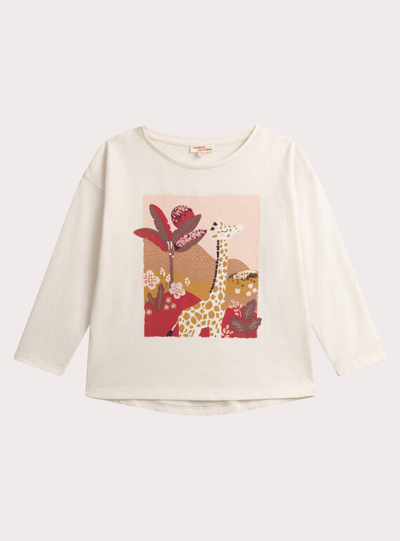 T-shirt de animação ecru girafa e lantejoulas para menina  VABATEE2 / 24W901Q1TML003