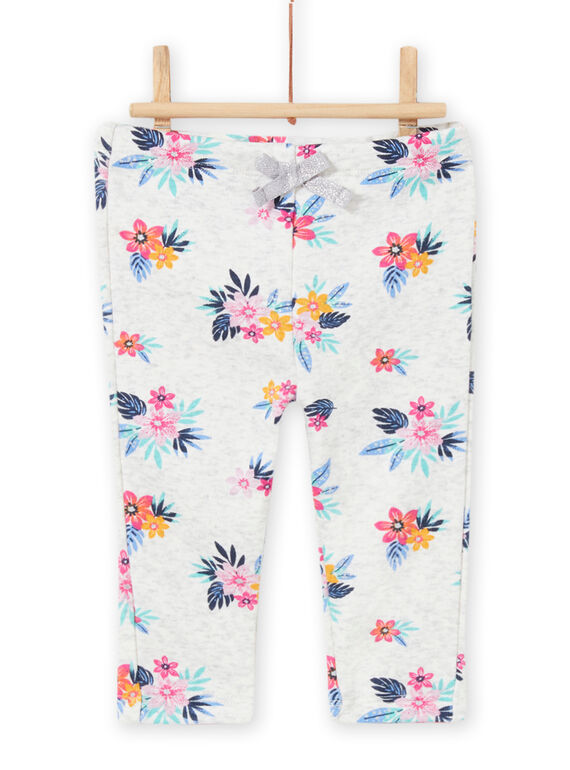 Calças de fato de treino cinzento mesclado com estampado florido bebé menina MIPLABAJOG / 21WG09O1JGBJ920