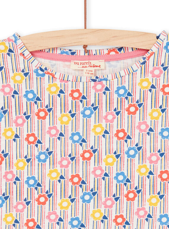 T-shirt rosa e azul às riscas e estampado florido criança menina LAHATI2 / 21S901X2TMC001