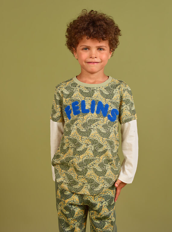 T-shirt caqui e azul estampado leopardo menino MOKATEE3 / 21W902I2TML612