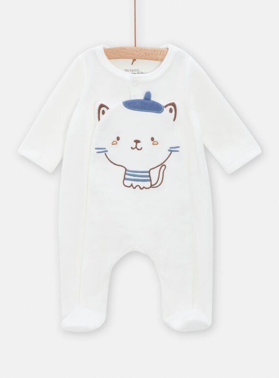 Babygro esbranquiçado com padrão de gato com boina para bebé menino TOU1GRE7 / 24SF04H3GREA001