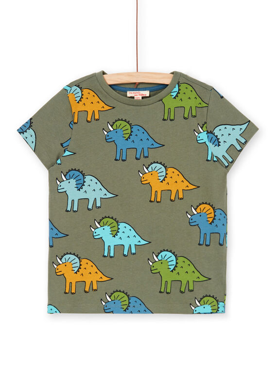 T-shirt caqui e azul estampado dinossauros criança menino LOVERTI4 / 21S902Q2TMCG631
