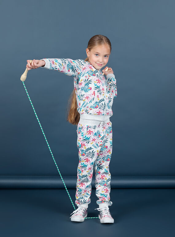 Calças de fato de treino cinzento mesclado e rosa estampado folhagem menina MAJOBAJOG1 / 21W90112JGB943