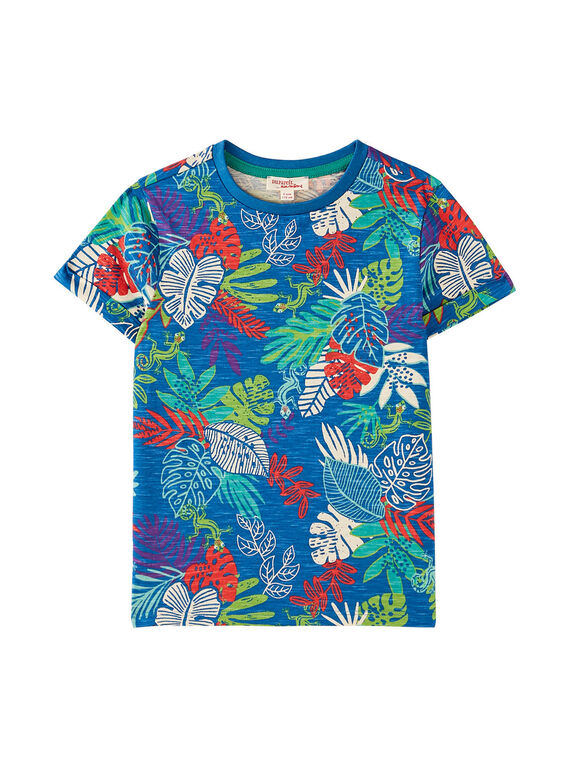 T-shirt menino azul ultramarino estampado folhagem tropical JOSAUTI4 / 20S902Q3TMC707