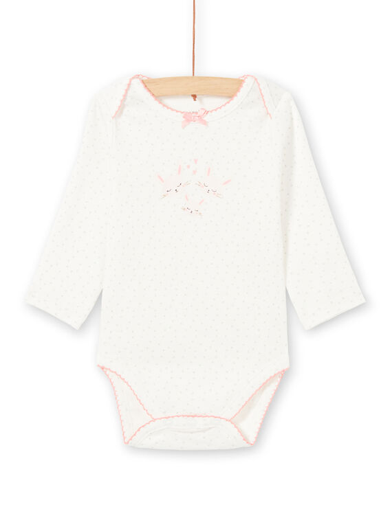 Body branco de mangas compridas padrões coelhos rosas bebé menina MEFIBODAMO / 21WH13B8BDL001